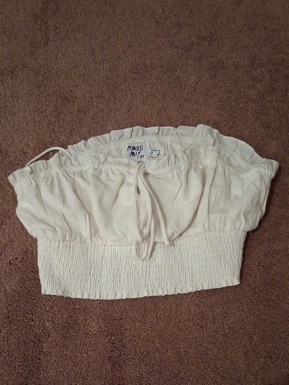 Princess Polly Cream Smocked Tube Crop Top with Drawstring